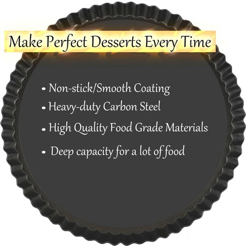 KUAYB 9 Inch Tart Pan with Removable Bottom, Quiche Pan Carbon Steel Heavy Duty Nonstick Pie Pan- Fluted Edges Loose Bottom, Extra Hgh 1.2-Inch Depth for Baking Fruit Tarts, Pies