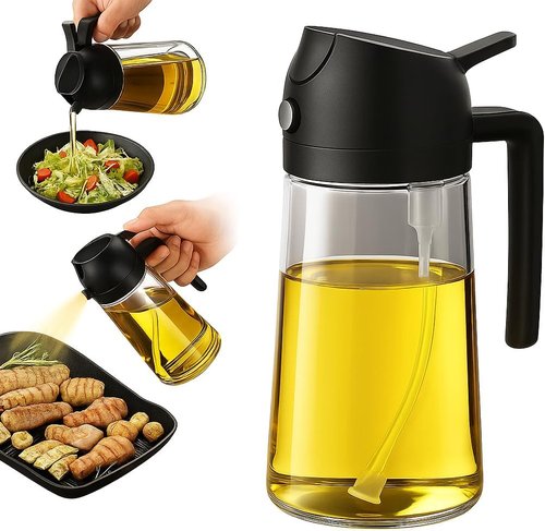 Glass Olive Oil Sprayer by [Brand Name] - 16oz 2-in-1 Dispenser for Cooking, Air Fryer & BBQ - Black