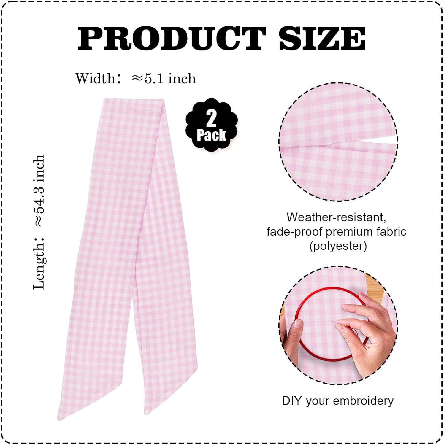 Pink White Checkered Plaid Bow Ribbon Bundle - Wreath Sash for Front Door Decor | 2 Pack (5.12" x 54.33")