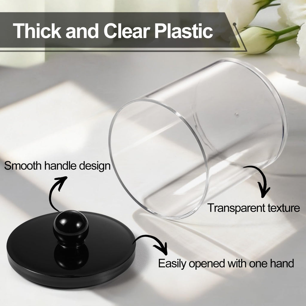 SheeChung Acrylic Qtip Holder Dispenser - 4 Pack Clear Bathroom Jars with Lids for Cotton Swabs & Pads | 10oz-12oz