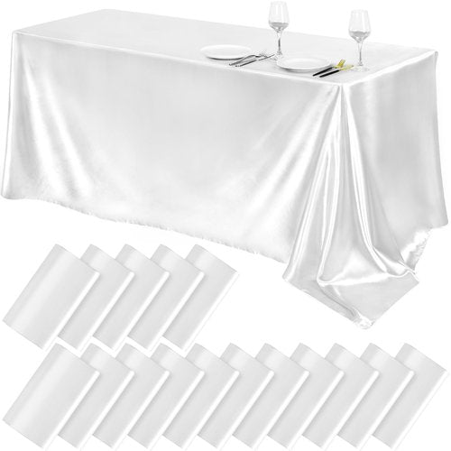 TURSTIN 16 Packs White Satin Tablecloth 102 x 58 Inch Overlay Satin Table Cover Rectangle Bright Silk Tablecloth Smooth Fabric Table Decoration for Wedding Banquet Party Events