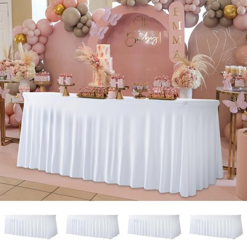 Your Magic Moment White Table Cloth Set of 4 for Rectangle Table Cover for 6 Foot Tables White Cover 6ft Spandex Table Covers 6ft Table Skirts for Rectangle Table