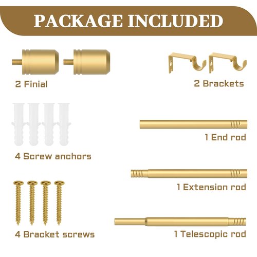 GXOACKJ Curtain Rods for Windows 28 to 48-60 Inches, 5/8 Inch Gold Adjustable Small Curtain Rod Set with Brackets for Bedroom Living Room