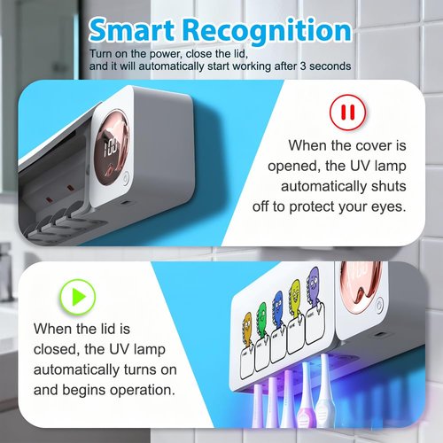 Bathroom Toothbrush Holder, Labelable with User Name, Multi-Slot Toothbrush Cleaner, Rechargeable Toothbrush Holder, Wall Mounted, for Bathroom, No Drilling Required, 5 Slots