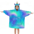 Yoofoss Kids Wearable Blanket Hoodie, Oversized Fleece Sherpa Sweatshirt Blanket with Pockets, Cozy Gift for 7-13Y Girls, Gradient Unicorn