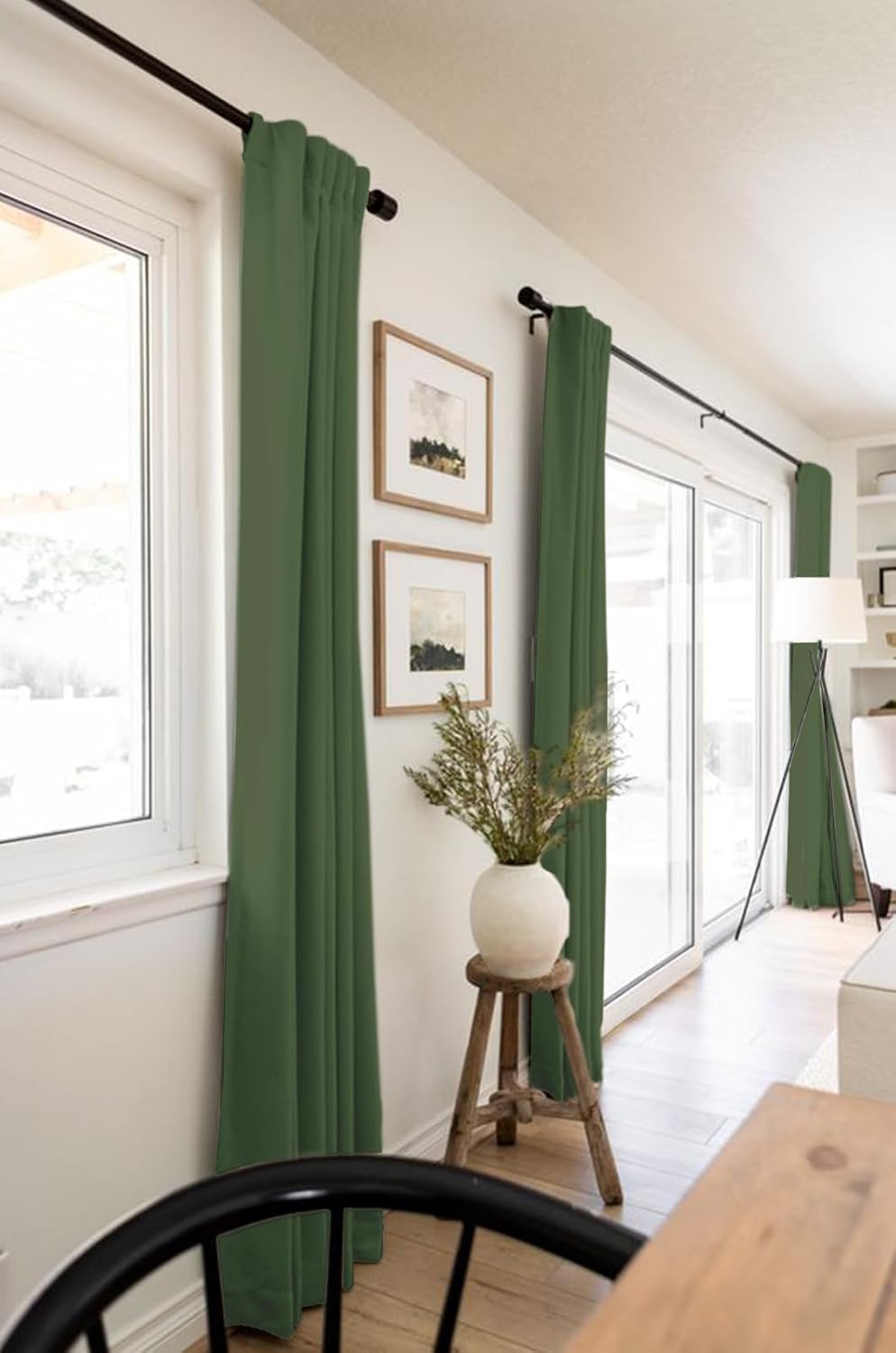 Skiennix 100% Blackout Linen Curtains - Thermal Insulated Drapes for Bedroom | Moss Green, 50" W x 108" L, 2 Panels Set
