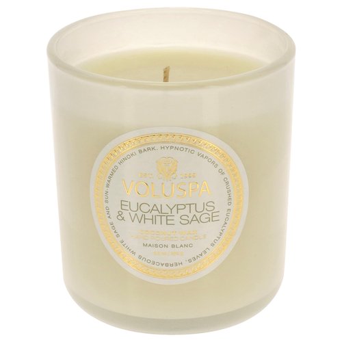 Voluspa Eucalyptus & White Sage, Classic Boxed Candle, 9.5 oz, 60 Hour Burn Time, Coconut Wax for Clean Burning, Handcrafted in the USA