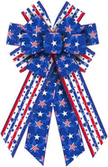 Hying Large Patriotic Wreath Bows - Red & Blue Striped Burlap with American Stars | Perfect for 4th of July & Memorial Day Decorations