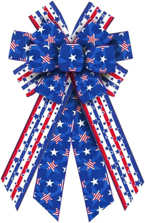 Hying Large Patriotic Wreath Bows - Red & Blue Striped Burlap with American Stars | Perfect for 4th of July & Memorial Day Decorations