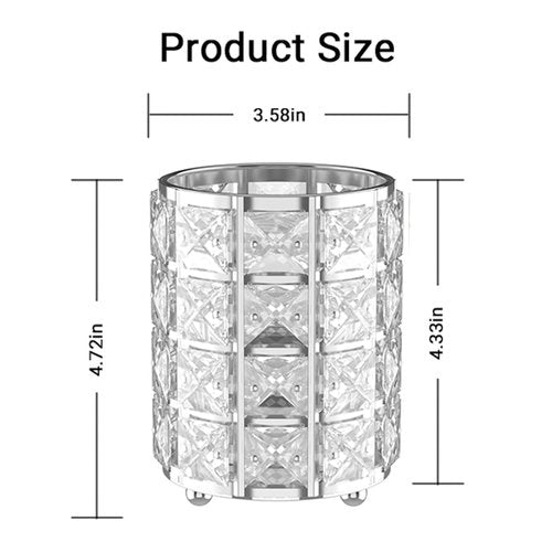 LUGUNU Makeup Brush Holder with Silver Crystal Bling – Elegant Vanity Organizer for Brushes, Pens & Pencils, Ideal for Bathroom or Office Countertop(1Pack)