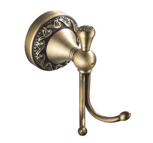 Flybath Wall Hook Antique Brass Exquisite Pattern Carving Double Hook Design Coat Towel Hooks for Bathroom Kitchen Organizer Wall Mounted, Brushed Bronze