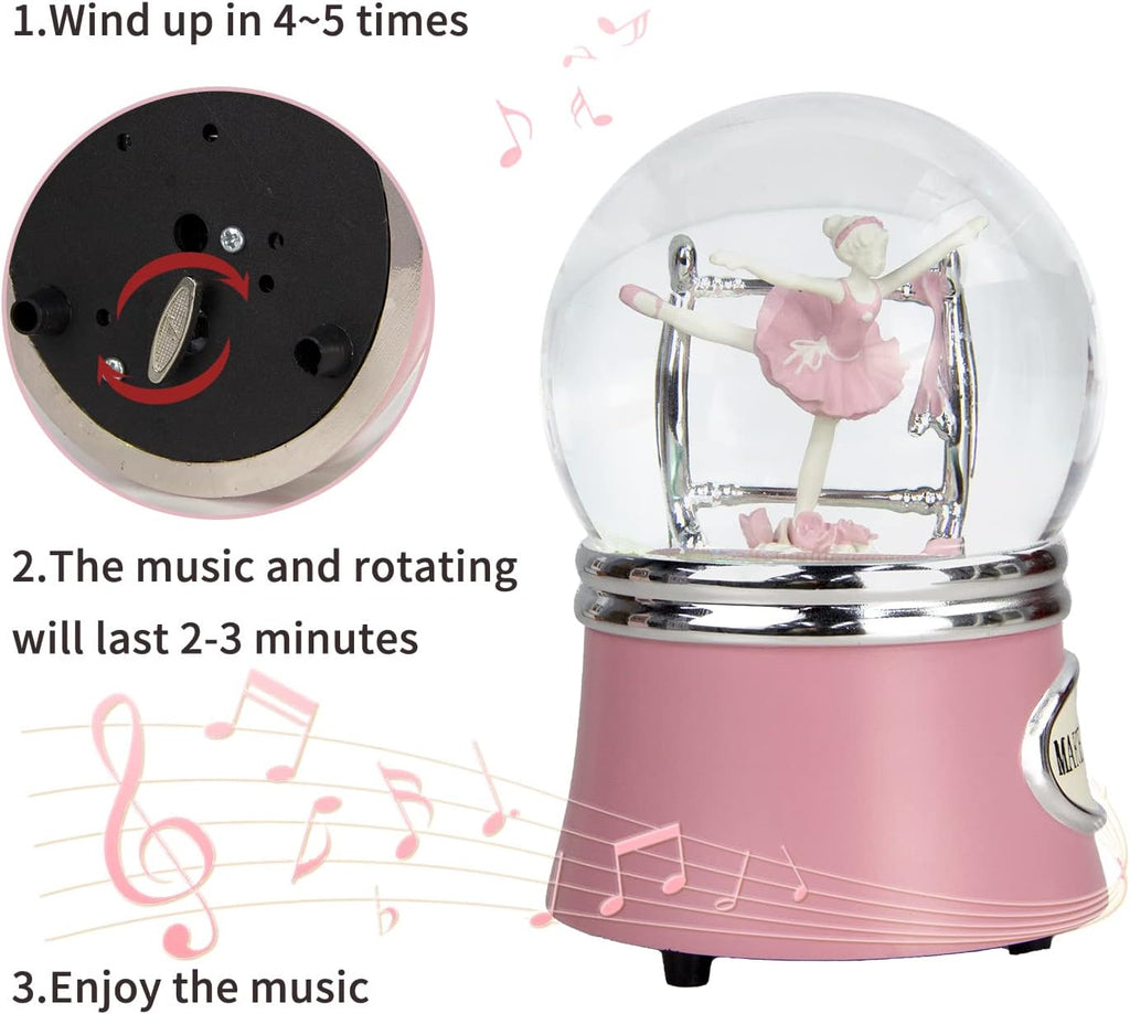 Skiennix Ballerina Snow Globe - Rotating Musical Dance Box | 100MM Water Globe Plays Fur Elise