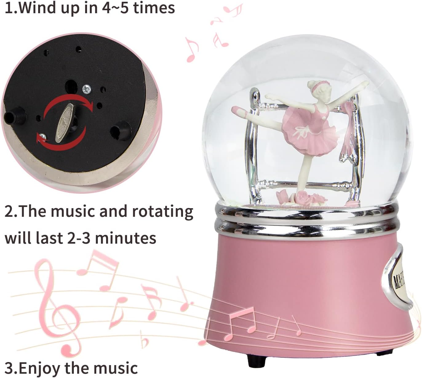 Skiennix Ballerina Snow Globe - Rotating Musical Dance Box | 100MM Water Globe Plays Fur Elise