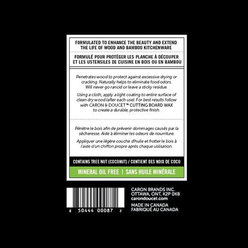 Caron & Doucet - Cutting Board & Butcher Block Conditioning & Finishing Oil | 100% Coconut Derived & Vegan, Best for Wood & Bamboo Conditioning & Sealing | Does NOT Contain Mineral Oil! 8 oz