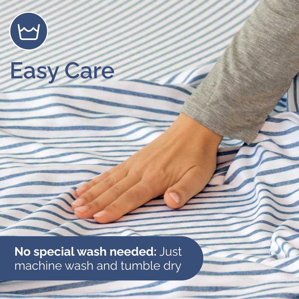 Split King Fitted Bed Sheet - Bottom Single Fitted Sheet Only - Soft Hotel Luxury Bedding w/ 8-16 Inch Deep Pockets - Breathable & Wrinkle Free - Easy-Care, Fade & Shrink Resistant - Blue Stripes 2