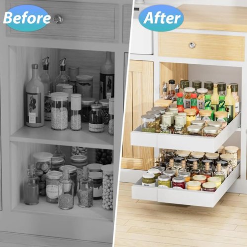 Pull out Cabinet Organizer, Slide out Drawers for Kitchen Cabinets, Adhesive Nano Film, No Drill Install, DIY - adjustable - Expandable - Kitchen accessories – Home Essentials (12.6"~20.5") 1PC