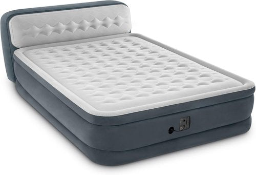 Intex Dura-Beam Deluxe Queen Air Mattress - 18-Inch Height with Built-in Electric Pump & Plush Headboard