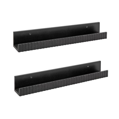 Kate and Laurel Furrow Modern Wood Photo Display Ledges; Set of 2; 24 Inches; Black; Scalloped Floating Picture Ledge Shelf Set with Lip for Use as Nursery Book Shelves or Gallery Wall Decor