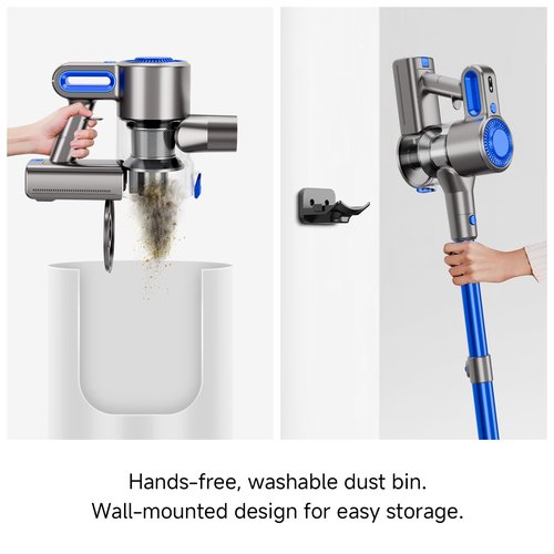 Honki Cordless Vacuum Cleaner for Home, Powerful Stick Vacuum with Rechargeable Battery, Green Light Anti-Tangle Brush, 6-in-1 Lightweight Handheld Vacuum for Pet Hair, Hard Floor, Carpet, Blue