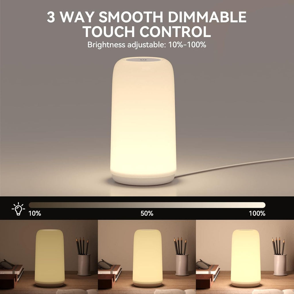 ROOTRO Touch Bedside Table Lamp - 3-Way Dimmable LED with RGB Mode & Warm White Light | Small Nightstand Lamp for Bedroom & Living Room