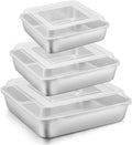 E-far Square Cake Pan Set - 6/8/9 Inch Stainless Steel Bakeware with Lids, Non-Toxic & Dishwasher Safe - 6 Pieces
