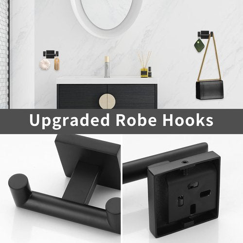 Matte Black Towel Bar Set, 5 Pieces Double Dase Toilet Paper Holder Bathroom Hardware Set, 23.6 Inch Stainless Steel Towel Racks for Bathroom Wall Mounted