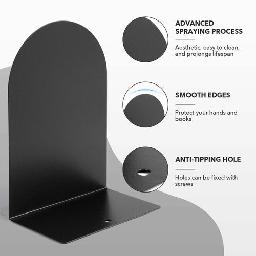 Hiziwimi Metal Book Ends for Shelves - 6Pcs Bookends for Heavy Books Non-Skid Decorative Book Stopper to Hold Books/CDs for Home Office School and Desktop Organizer, Black