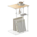 HMYHUM Acrylic C-Shaped End Table, 3-Tier Clear Side Table for Couch, Living Room, Bedroom, Small Spaces, 15.5''L x 11.6''W x 25''H, Woven Rattan Interlayer
