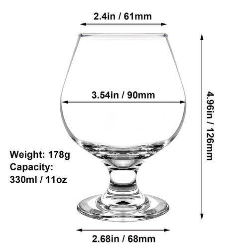 Almagic Brandy Snifter Glasses Set of 4-11 oz / 330 ml Cognac Glasses Set, Pure Clear Short Stem Wine Glass Set for Brandy & Whiskey, Dishwasher Safe, Gifts for Men