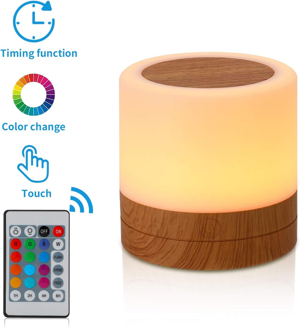 Skiennix Nursery Night Light - USB Rechargeable Desk Lamp with 13 RGB Colors & Remote Control | Portable Bedside Lamp (Brown)