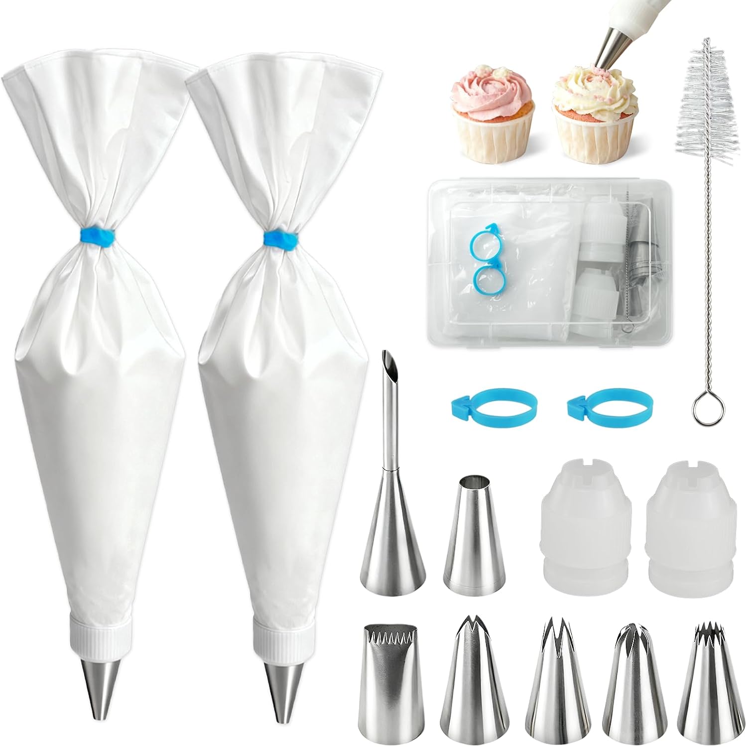 Skiennix Reusable Piping Bags Set - 16-Inch Pastry Bags for Cake Decorating | 15PCS Easy to Clean Kit