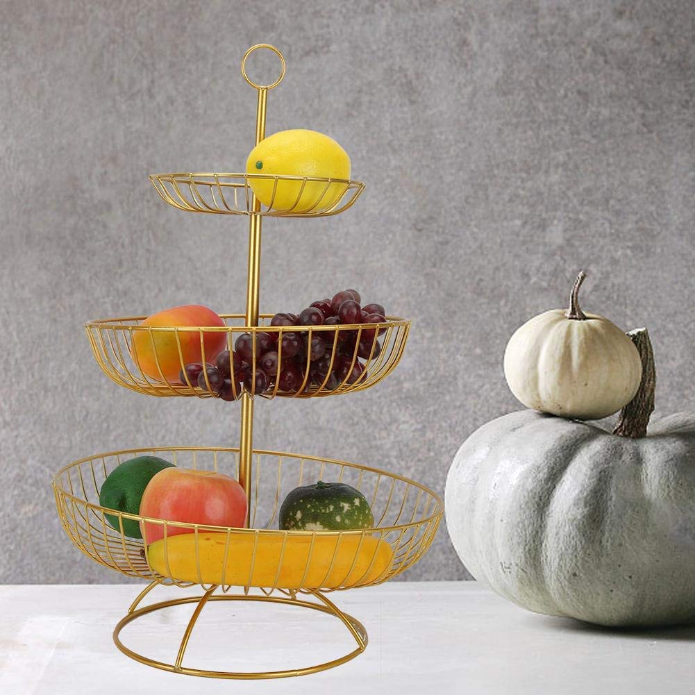 3-Tier Countertop Fruit Basket Bowl Storage Decorative Tabletop Bowl Stand Rust Proof Iron Fruit Basket Stand(2 #)
