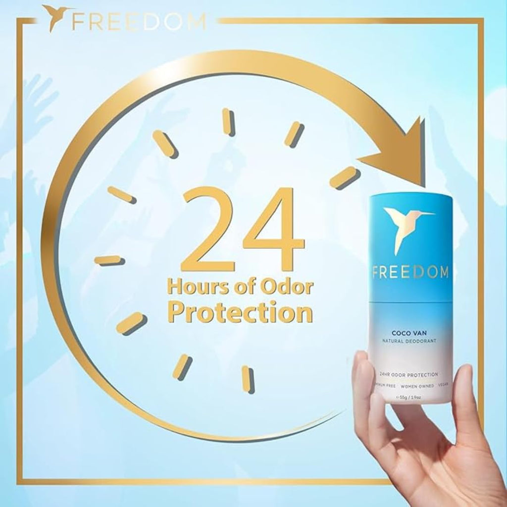 Freedom All Natural & Aluminum-free Deodorant for Women with 24-Hour Odor Protection in Eco-friendly Packaging - Made with Organic Essential Oils - Coco Van 1.9oz