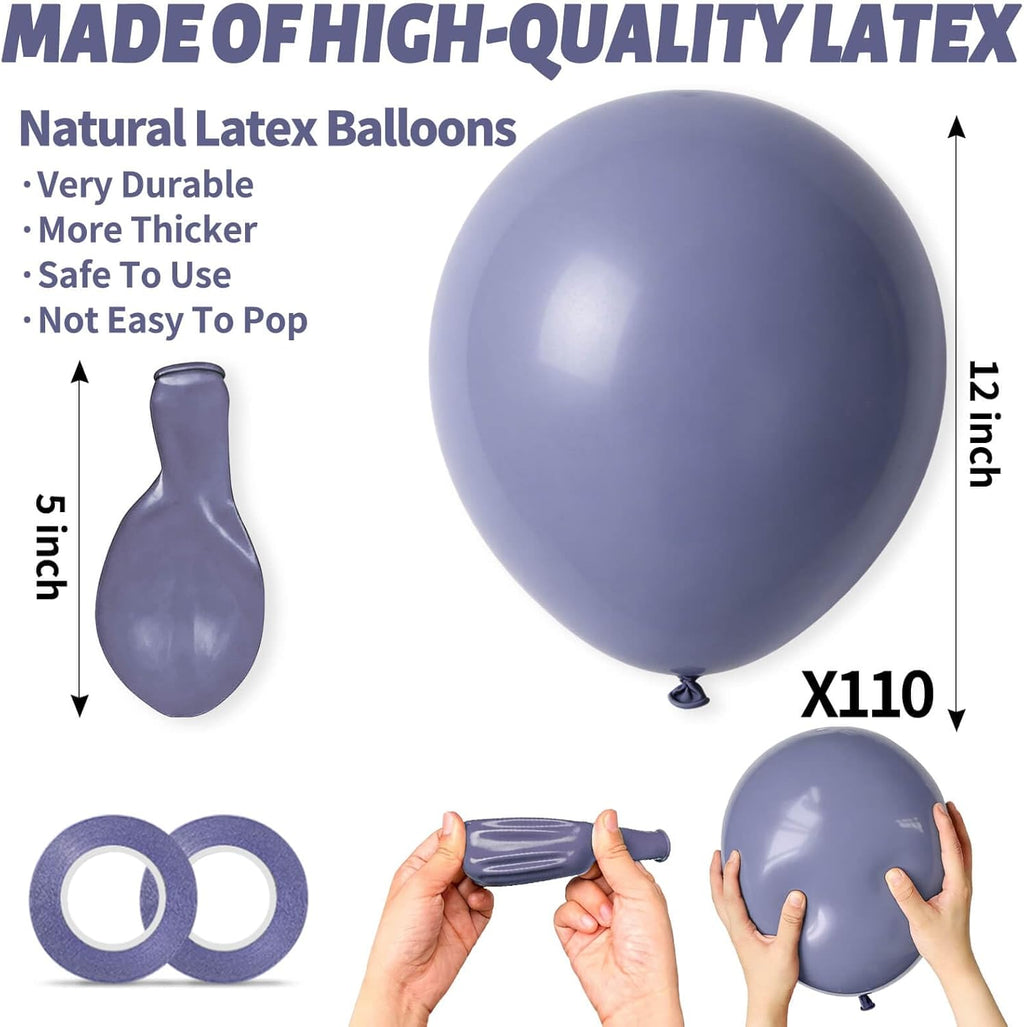 Skiennix Dusty Blue Balloons - 12 Inch Latex Balloons for Birthday Party & Baby Shower | 110pcs with Ribbons