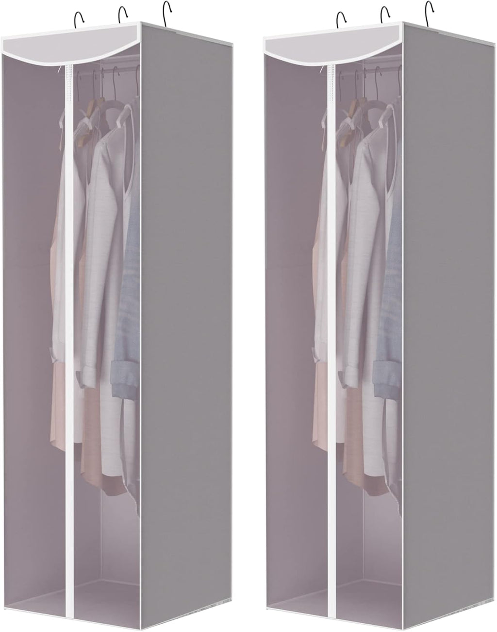 Storage Maniac Hanging Garment Bags - 2-Pack Long Dress & Suit Covers with Clear Window, Grey