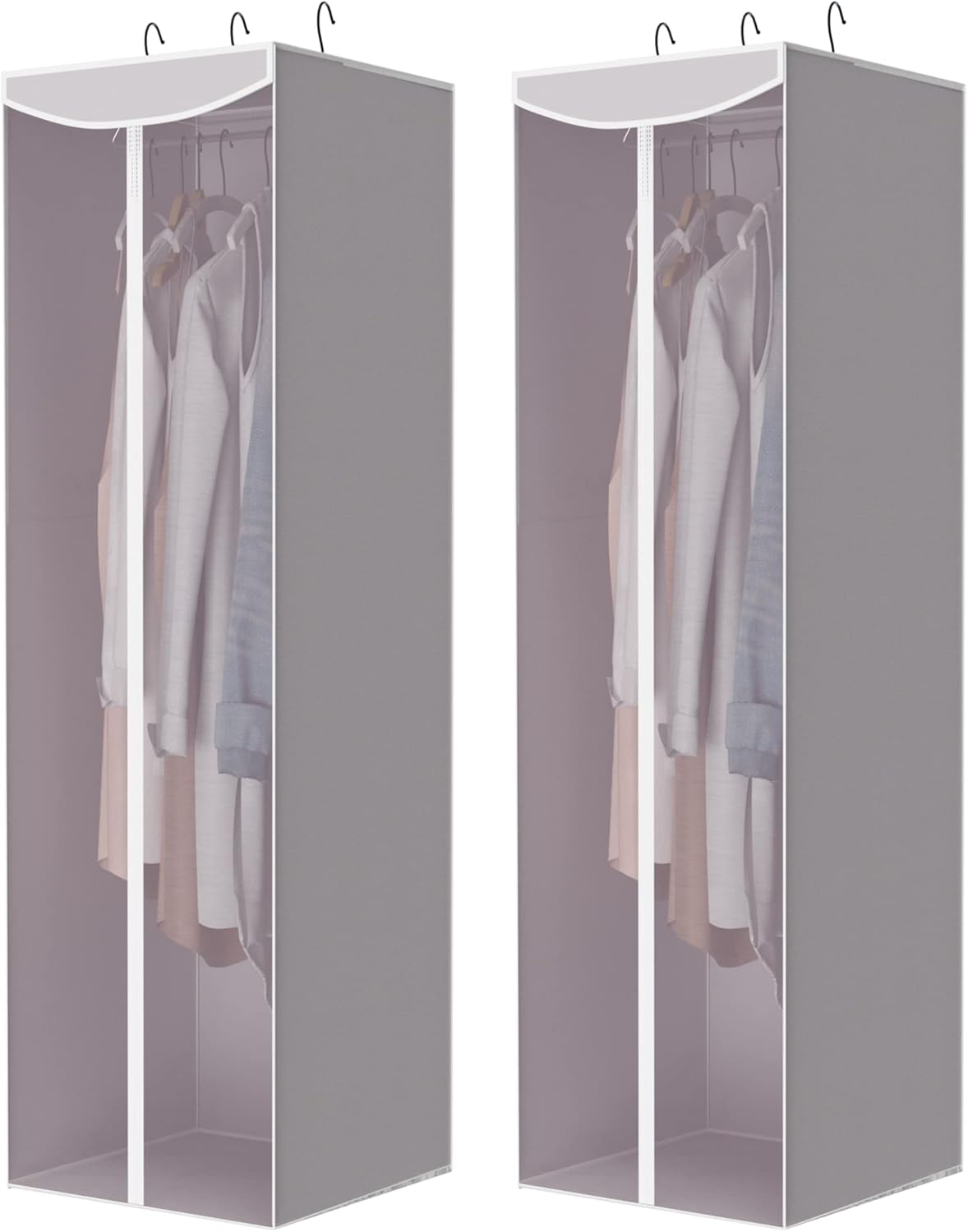 Storage Maniac Hanging Garment Bags - 2-Pack Long Dress & Suit Covers with Clear Window, Grey