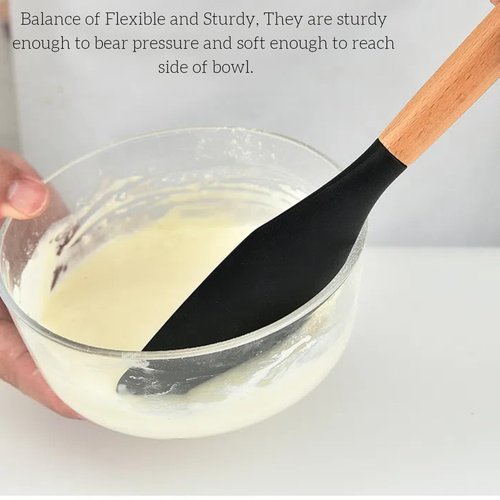 LorisArm Large Wooden Handle Spatula Set, 12" Rubber Spatula 4-Pack Nonstick Silicone Spatulas for Baking Cooking and Mixing, Jar Scraper (Grey, Green, White, Black).
