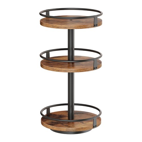 HOOBRO 3-Tier Lazy Susan Organizer, Rotating Spice Rack, Turntable Spice Rack, Vertical Storage Organizer, for Kitchen Countertop, Vanity, Dining Table, Rustic Brown and Black BF09TL01