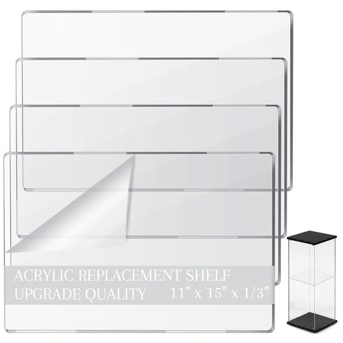Thyle 4 Pcs Acrylic Replacement Shelf Cabinet Compatible with Detolf, Extra Accessories for Transparent Display Shelf 18 Lbs Load Capacity 11" x 15" x 1/3" Thick 8mm