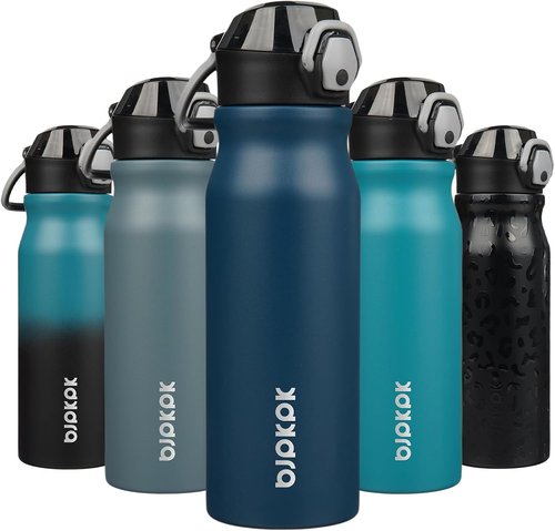 BJPKPK Insulated Water Bottle - 25oz Stainless Steel Flask with Straw & Leak-Proof Lid | Navy Blue