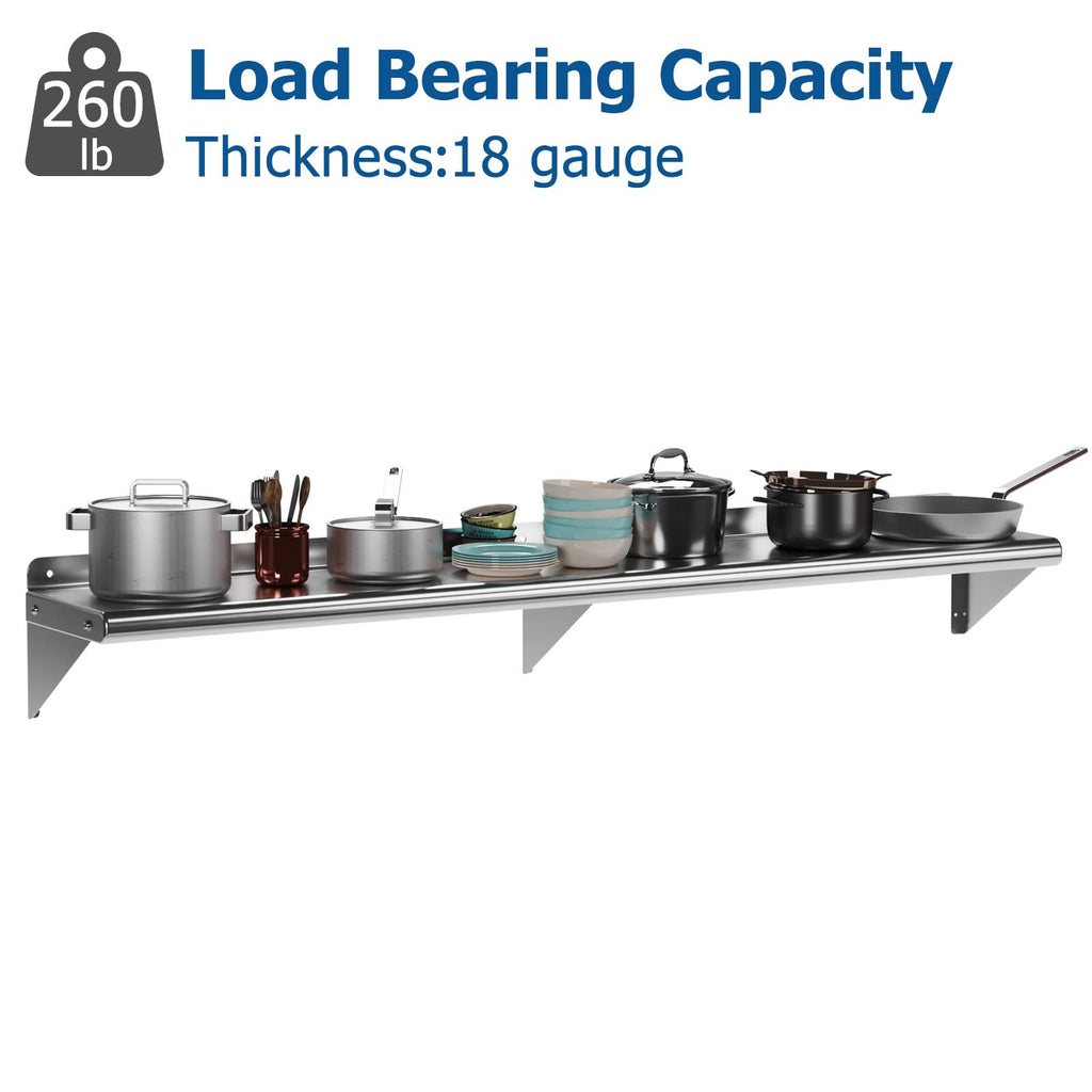 Garvee Stainless Steel Hanging Rack for Kitchen Storage and Organization, [NSF Certified] 12 in W*24 in L Shelf with 10 S Hooks for Hanging Pots, Pans in Home Kitchen, Restaurant & Hotel