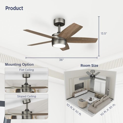 Vagizm Ceiling Fan with Light Remote: 36 Inch Small Ceiling Fans for Kids Bedroom Dorm Room Small Room- Reversible Quiet DC Motor Dimmable Light with 6 Speeds(Bronze+Walnut)