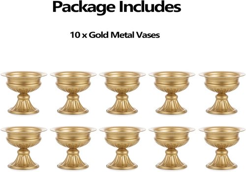 Hewory Gold Compote Pedestal Vase - Elegant Metal Floral Centerpieces | 10pcs, 6.5in Brass Bowls for Weddings & Parties
