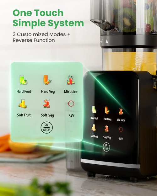 Kismile Cold Press Juicer Machine with 5 Modes, ABS Housing & HD Display, 4.5" Wide Feed Chute Slow Juicer for Fruits & Vegetables, Quiet Masticating Juicer Press, Easy to Clean, High Juice Yield