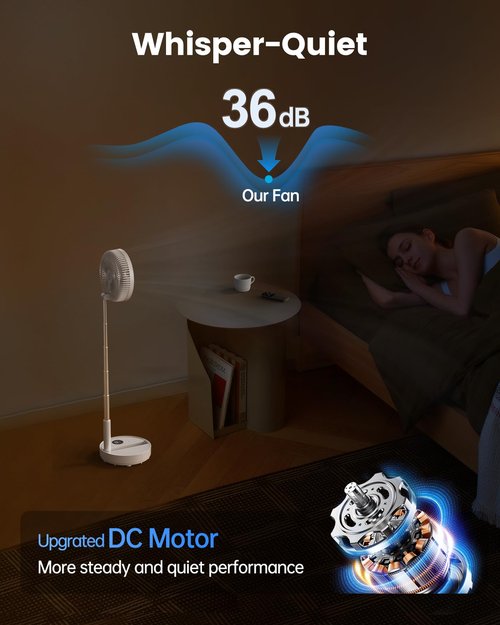 Edvision 8" Portable Oscillating Standing Fan, 8000mAh Rechargeable Pedestal Fan with Remote, Foldable Quiet Travel Fan, 8H Timer, Height Adjustable, Floor & Desk fan for Bedroom, Camping, Office