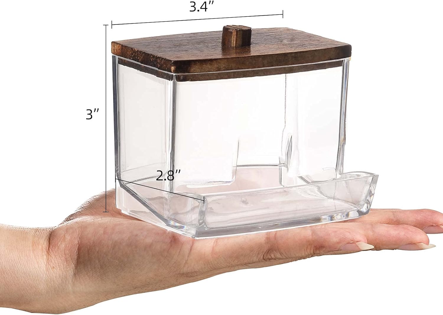Tbestmax Cotton Swab Holder - Stylish Brown Wood Lid Apothecary Jar for Qtip Storage - 7 OZ