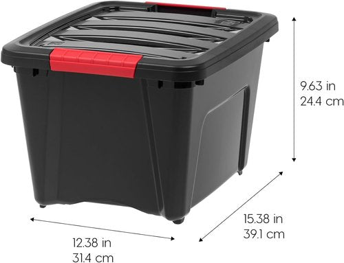 IRIS USA 19 QT Plastic Storage Box - BPA-Free, Durable Nestable Containers with Lids - 6 Pack, Black
