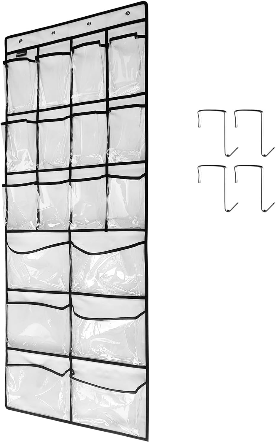 Skiennix Extra Large Over Door Shoe Organizer - 12+6 Pockets with 4 Hooks | Crystal Clear, White (59" x 21.6")