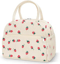 Coobiiya Insulated Corduroy Lunch Bag - Cute Strawberry Design | Large Capacity Tote for Work & Travel