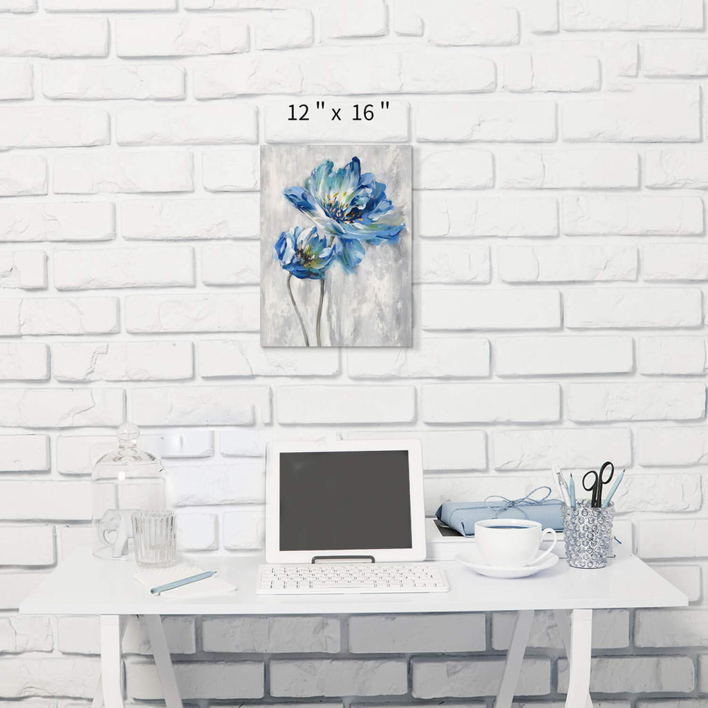 Blue Flowers Pictures Wall Art: Abstract Floral Artwork Wall Decor Print on Canvas (36"x24")